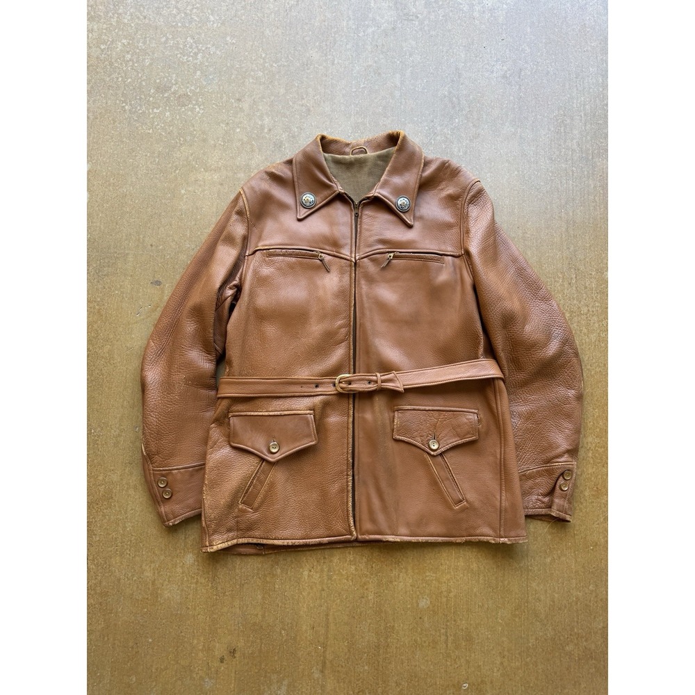 VTG 40s Deerskin Leather Sportsman Cosmopolitan HalfBelt Western Fringe Jacket L